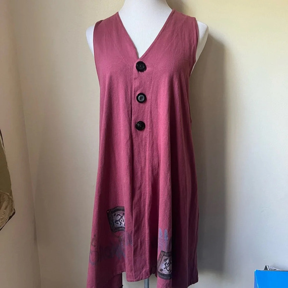 Vintage Bluefish Red Button Up Vest Tunic Dress, one size - Picture 2 of 5